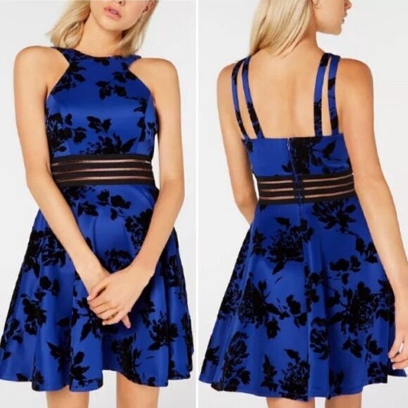 City Studios Juniors' Velvet Floral Dress - Picture 1 of 10